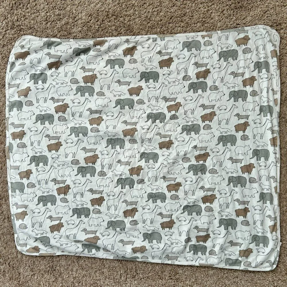 Carters Baby Boy 9M Animal Print Pants and Blanket Set White Grey Tan Safari‎